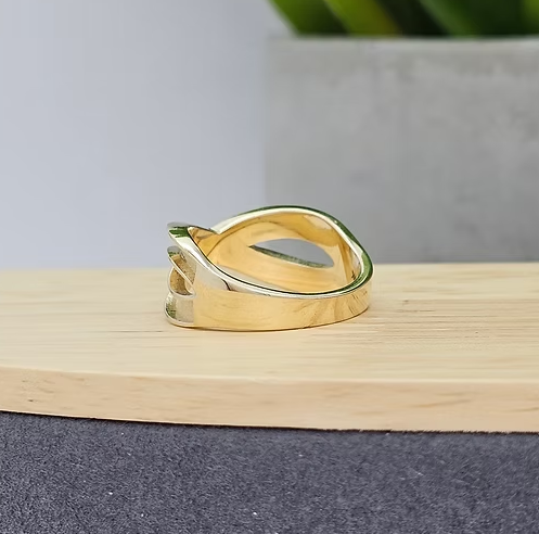 9ct yellow gold plain infinity double channel ring blank, rear angle view showing the open spaces between the crossing bands
