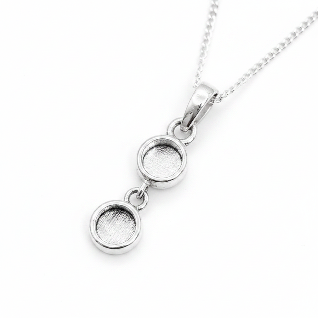 Two Round Bezel 925 Silver Memorial Pendant — plain silver on white background