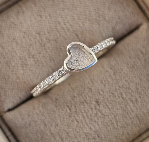 Dainty CZ Heart 925 Silver Ring — 5mm Resin Setting | Ashes & Hair Memorial Keepsake