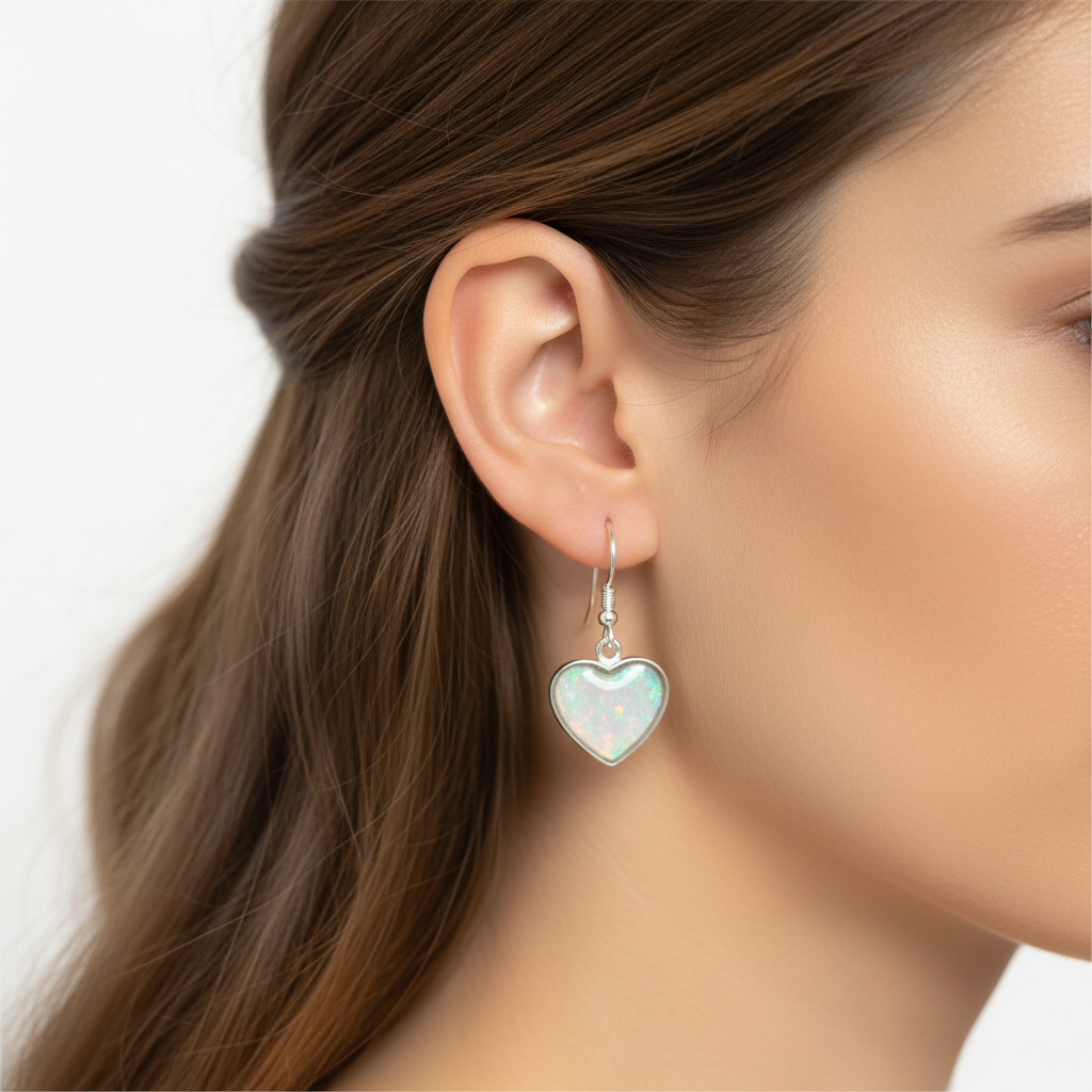 Silver 925 heart drop earrings - lifestyle model shot