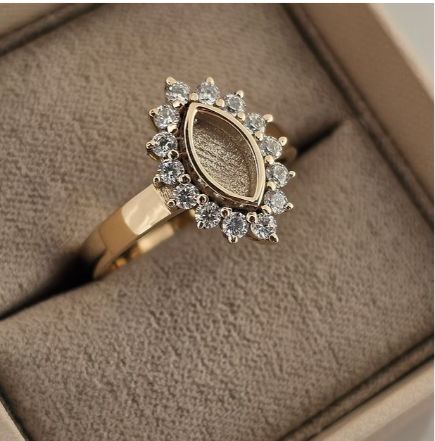 MADE TO ORDER — 9ct Gold Princess Marquise CZ Halo Ring | Rose, Yellow or White Gold | Ashes, Hair & Fur Memorial Keepsake