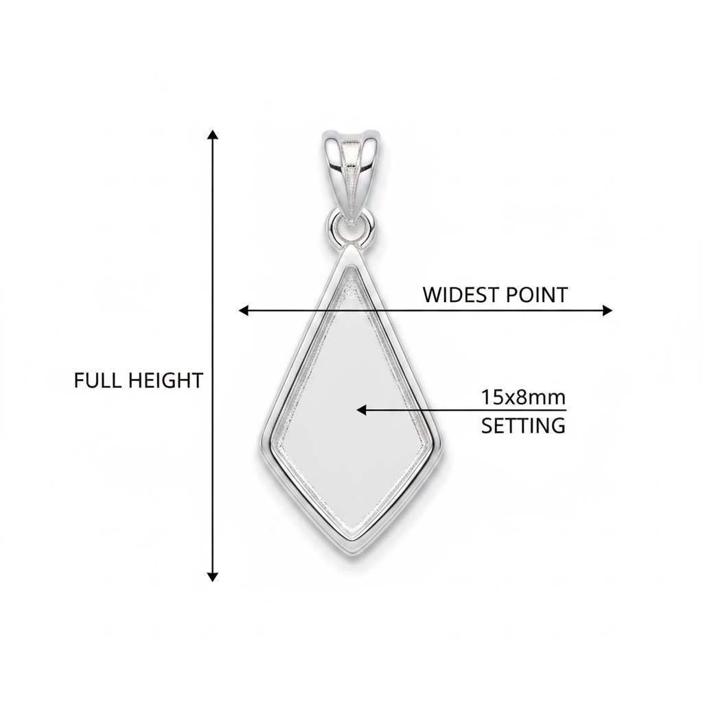 Silver 925 kite shaped memorial pendant dimensions — 15x8mm resin setting excl. bail