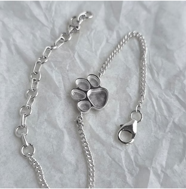 Paw Print Small Adjustable Curb Chain 925 Silver Bracelet | Ashes, Hair & Fur Memorial Keepsake