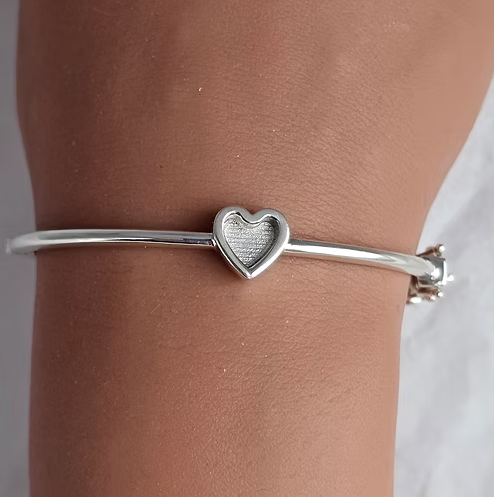 Bubble Heart Safety Clasp 925 Silver Bangle | Ashes, Hair & Fur Memorial Keepsake