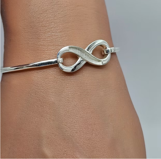 Infinity Hook Clasp 925 Silver Bangle | Ashes, Hair & Fur Memorial Keepsake