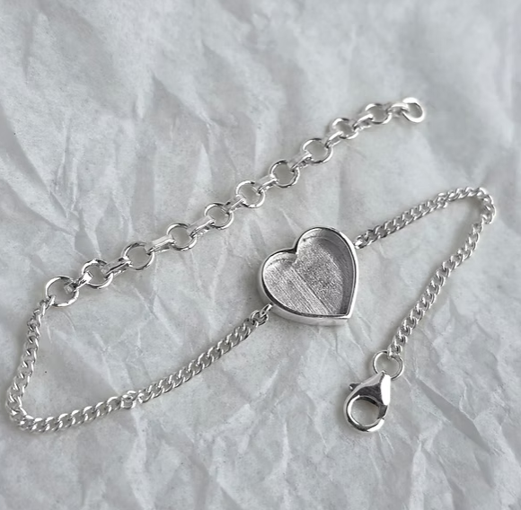 Heart Adjustable Curb Chain 925 Silver Bracelet | Ashes, Hair & Fur Memorial Keepsake