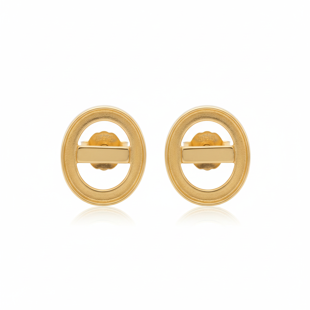 Gold Plain Edge Oval Stud Earrings | 9ct Gold | Memorial Ashes, Hair or Flowers | Hallmarked Birmingham Assay Office
