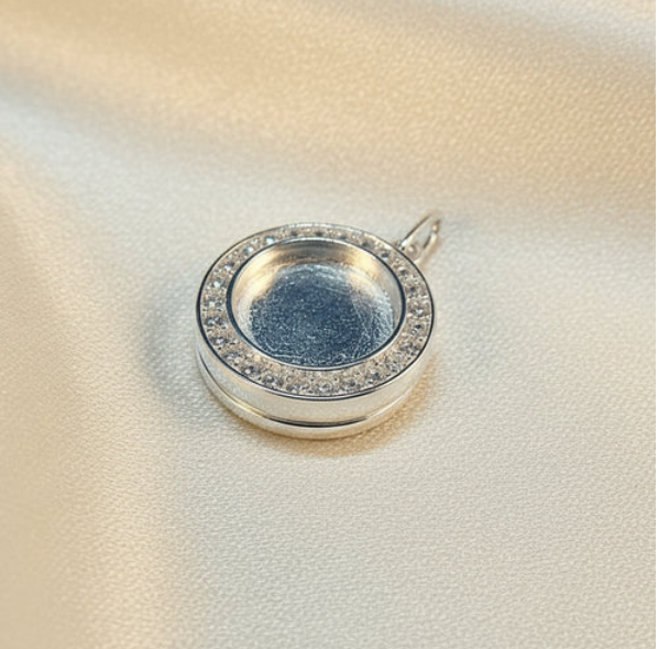 Silver 925 CZ Halo Memorial Locket Pendant — 12mm Setting | Ashes & Hair Keepsake