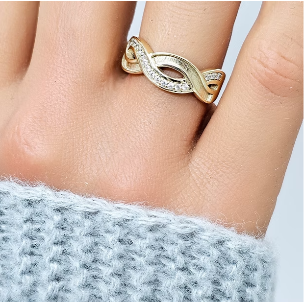 MADE TO ORDER — 9ct Gold Double Wave CZ Ring | Rose, Yellow or White Gold | Ashes, Hair & Fur Memorial Keepsake