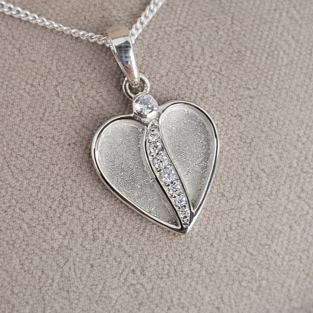 Crystal Divided Heart 925 Silver Pendant | Ashes, Hair & Fur Memorial Keepsake Necklace