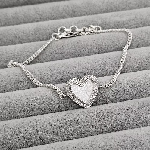 Heart CZ 925 Silver Adjustable Curb Chain Bracelet | Ashes, Hair & Fur Memorial Keepsake