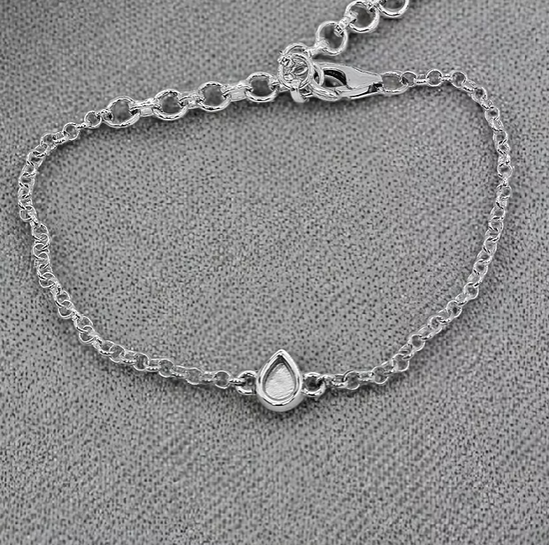 Mini Pear Charm Belcher 925 Silver Bracelet | Ashes, Hair & Fur Memorial Keepsake
