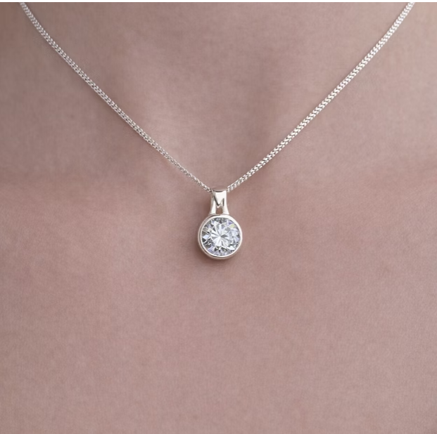 Round Secretly Set CZ 925 Silver Pendant | Ashes, Hair & Fur Memorial Keepsake Necklace