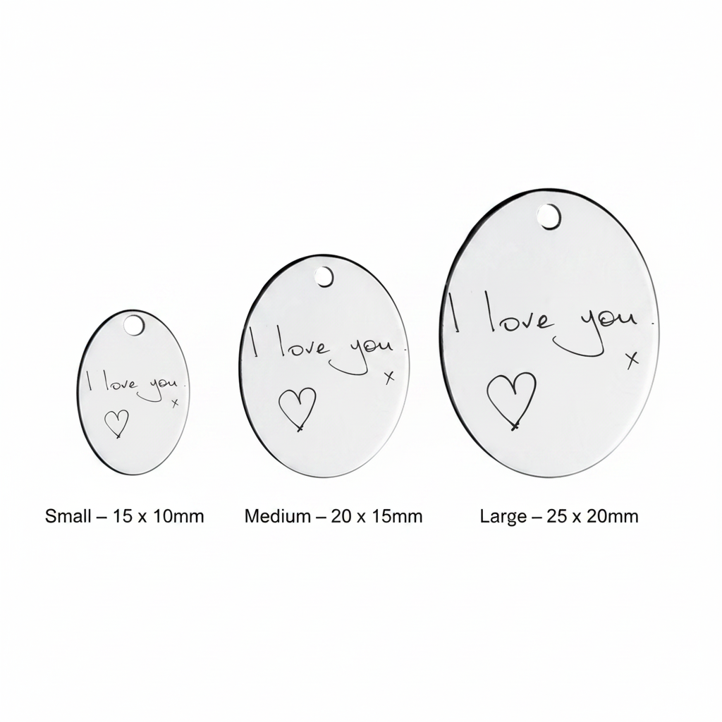 925 sterling silver oval pendant necklace size comparison small 15x10mm medium 20x15mm large 25x20mm — Lovely Oxford
