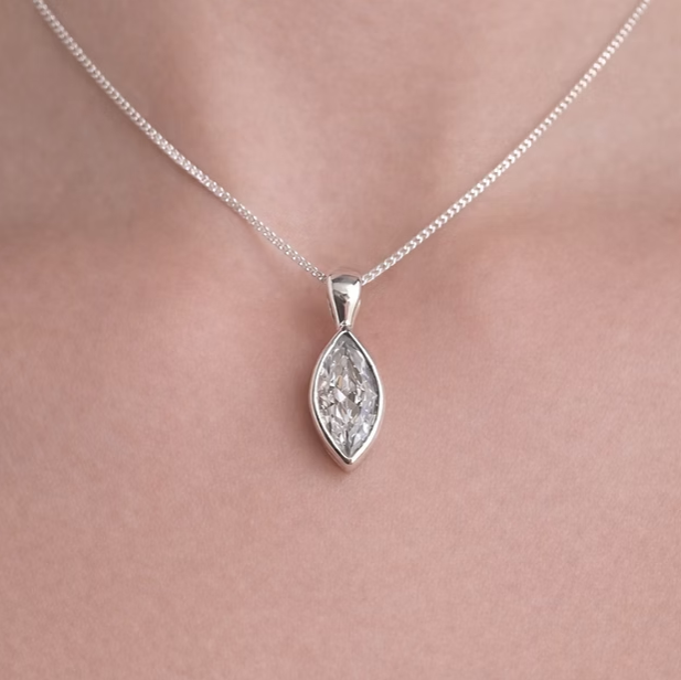 Marquise Secretly Set CZ 925 Silver Pendant | Ashes, Hair & Fur Memorial Keepsake Necklace