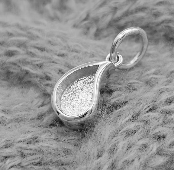 Loop Bail Milk Drop Plain Deep Set 925 Silver Pendant | Ashes, Hair & Fur Memorial Keepsake Necklace