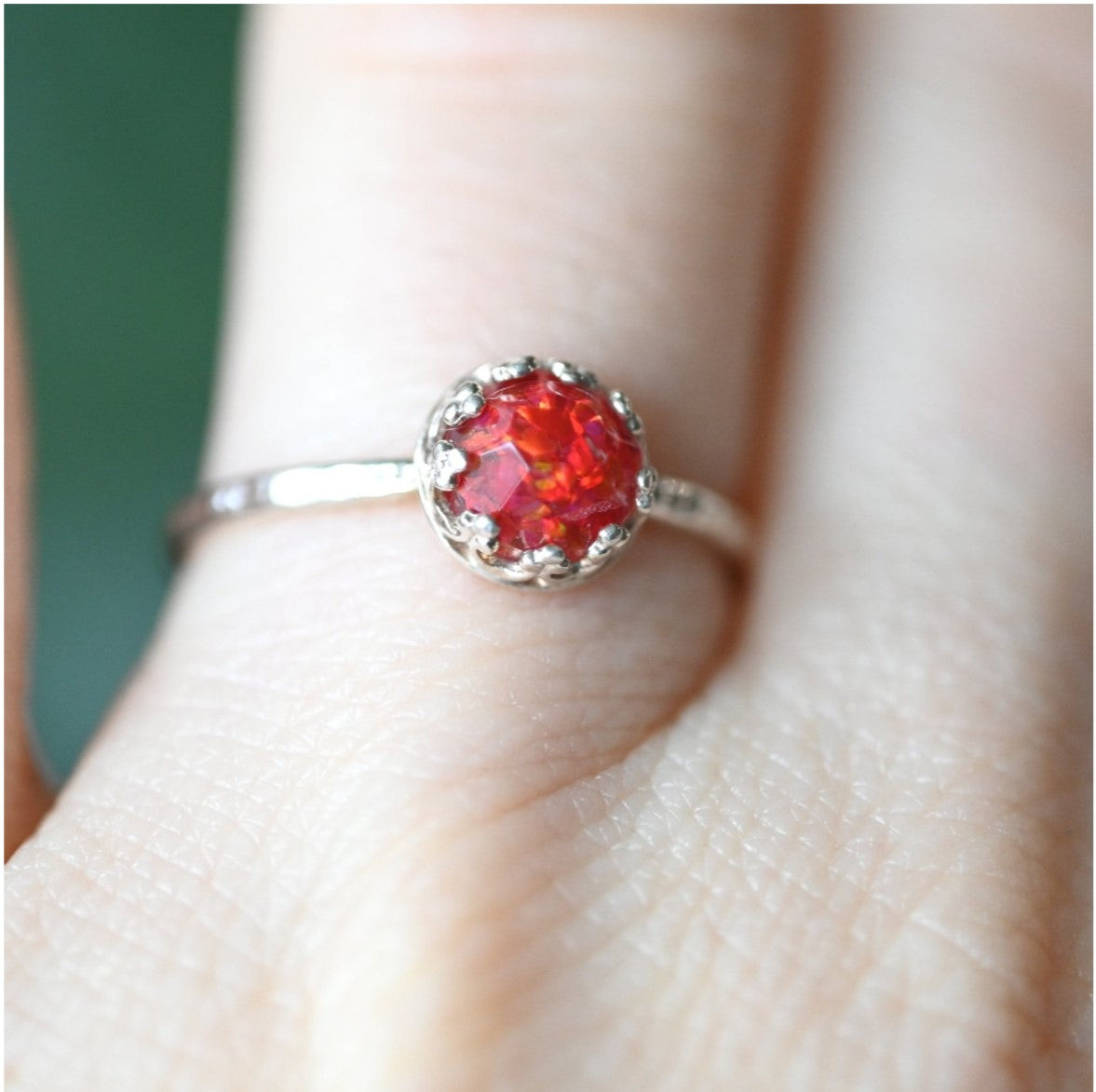 Side View of Sterling Silver 6mm Memorial Ring – A detailed side angle showcasing the smooth sterling silver band and the 6mm memorial stone.