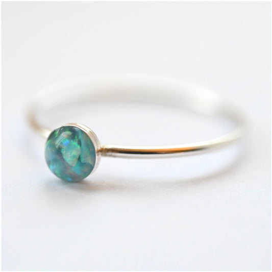Sterling Silver Memorial Stacking Ring with Ashes and Opal – A handcrafted minimalistic ring with a 4mm cremation stone, set in sterling silver as a timeless keepsake.