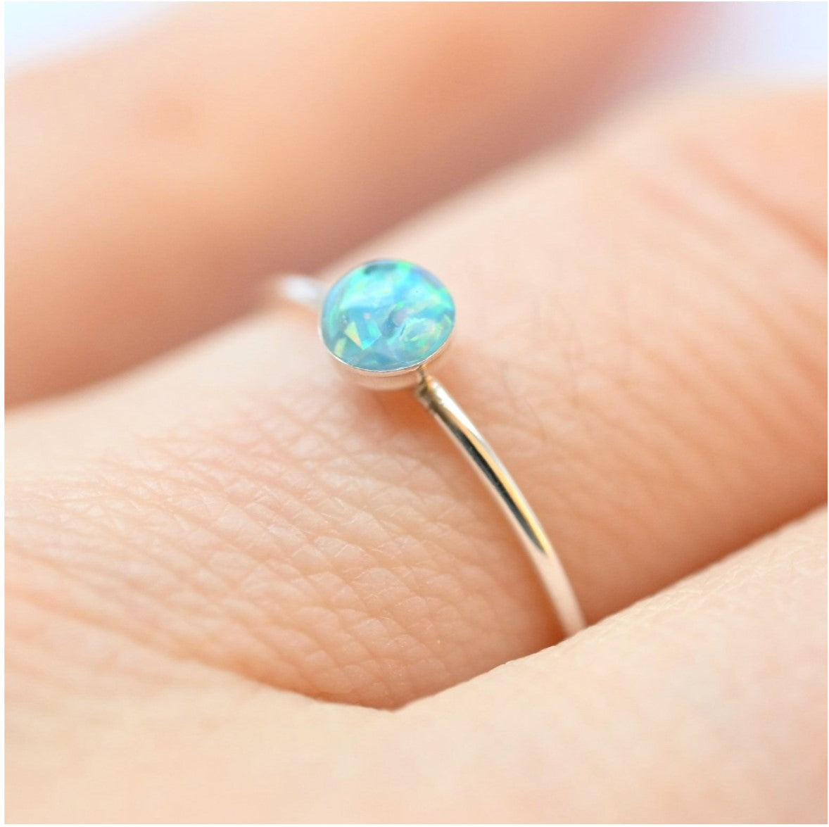 Stackable Memorial Ashes Ring in Sterling Silver with 4mm Stone – A simple yet elegant stacking ring, handcrafted with ashes and iridescent opal for remembrance.