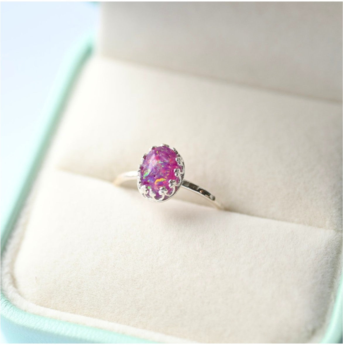 Sterling Silver Memorial Stacking Ring with 6x8mm Ashes Stone – A handcrafted sterling silver stacking ring with a 6x8mm stone, custom-made with preserved ashes for remembrance.