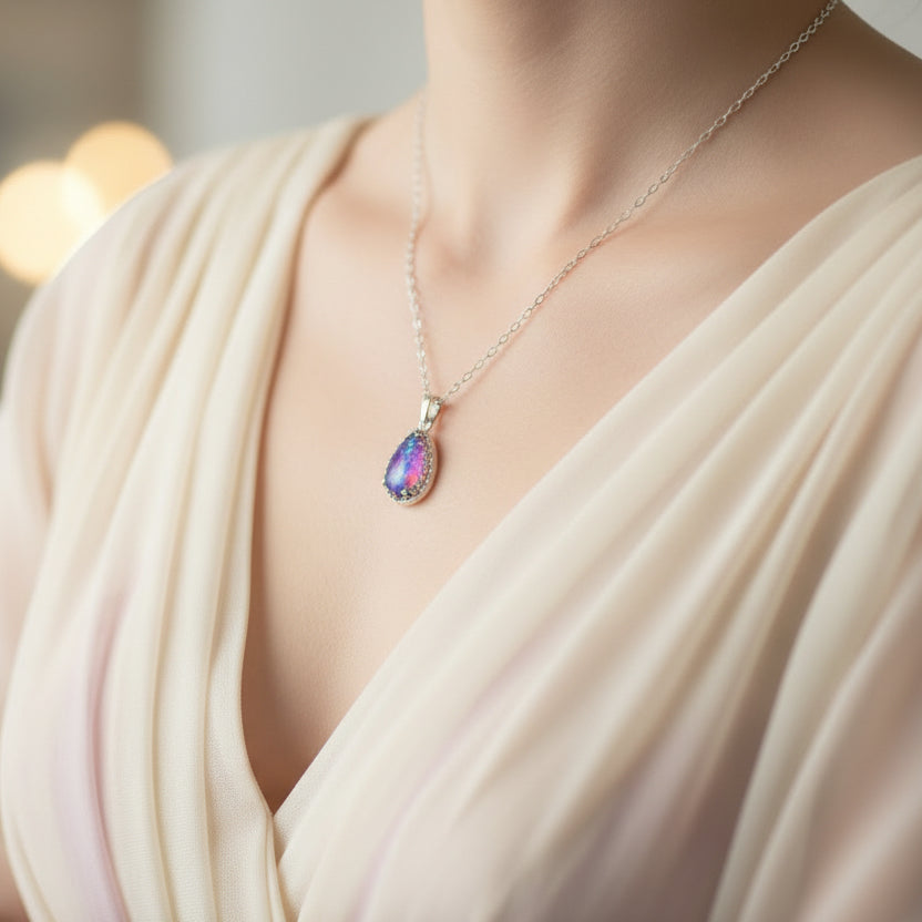 Side View of Sterling Silver Teardrop Ashes Pendant – A detailed side angle of the teardrop pendant, highlighting its smooth finish and elegant design.