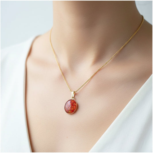 Gold-filled memorial necklace with opal inclusion by Lovely Oxford