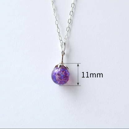 Elegant Sterling Silver 11mm Memorial Pendant with Ashes & Opal – A timeless sterling silver necklace with a spherical ashes and opal pendant, designed to honour a loved one.