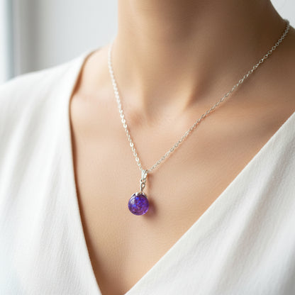 Side View of 11mm Memorial Sphere Pendant in Sterling Silver – A detailed side angle of the sphere pendant, showing its smooth finish and unique ashes and opal design.