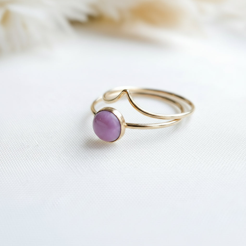 Mystery Gold-Filled Stacking Ring Bundle - 2 Rings Size N (Gemstones, Opal & Resin)