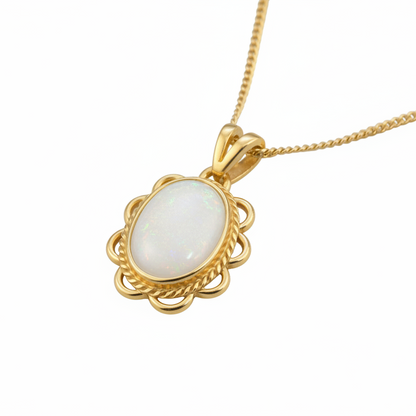 9ct Gold Frill Edge Memorial Pendant for Ashes Hair or Flowers – 10x8mm Stone | Birmingham Hallmarked
