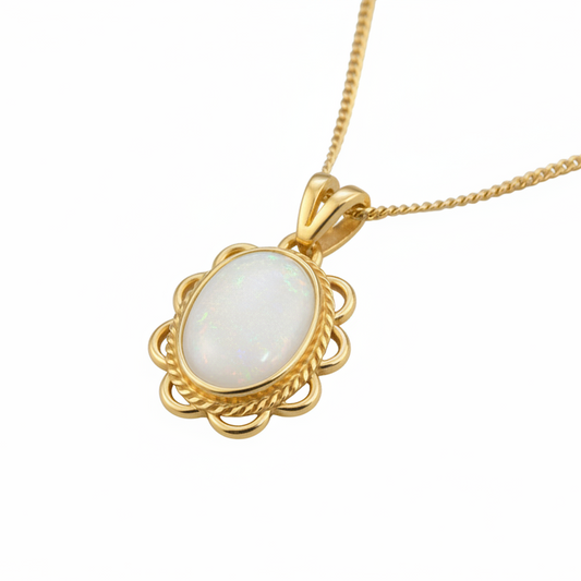 9ct Gold Frill Edge Memorial Pendant for Ashes Hair or Flowers – 10x8mm Stone | Birmingham Hallmarked