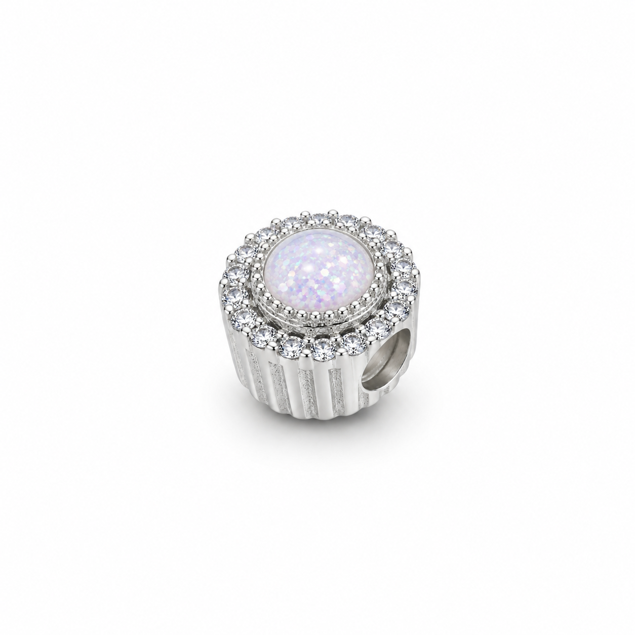 Halo CZ Bead 925 Silver Memorial Charm – Ashes, Hair & Fur Memorial Keepsake | Charm Only – Bracelet Chain Not Included