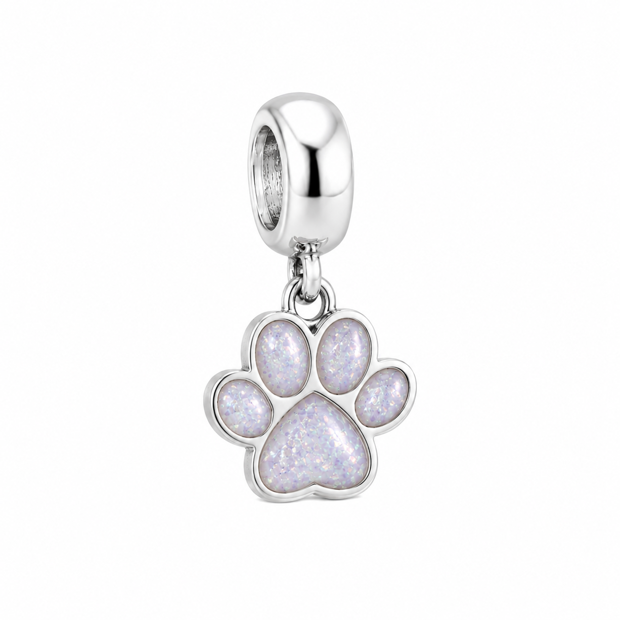 Paw Print Dangle 925 Silver Memorial Charm – Ashes, Hair & Fur Memorial Keepsake | Charm Only – Bracelet Chain Not Included
