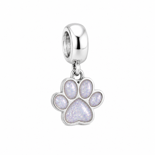 Paw Print Dangle 925 Silver Memorial Charm – Ashes, Hair & Fur Memorial Keepsake | Charm Only – Bracelet Chain Not Included