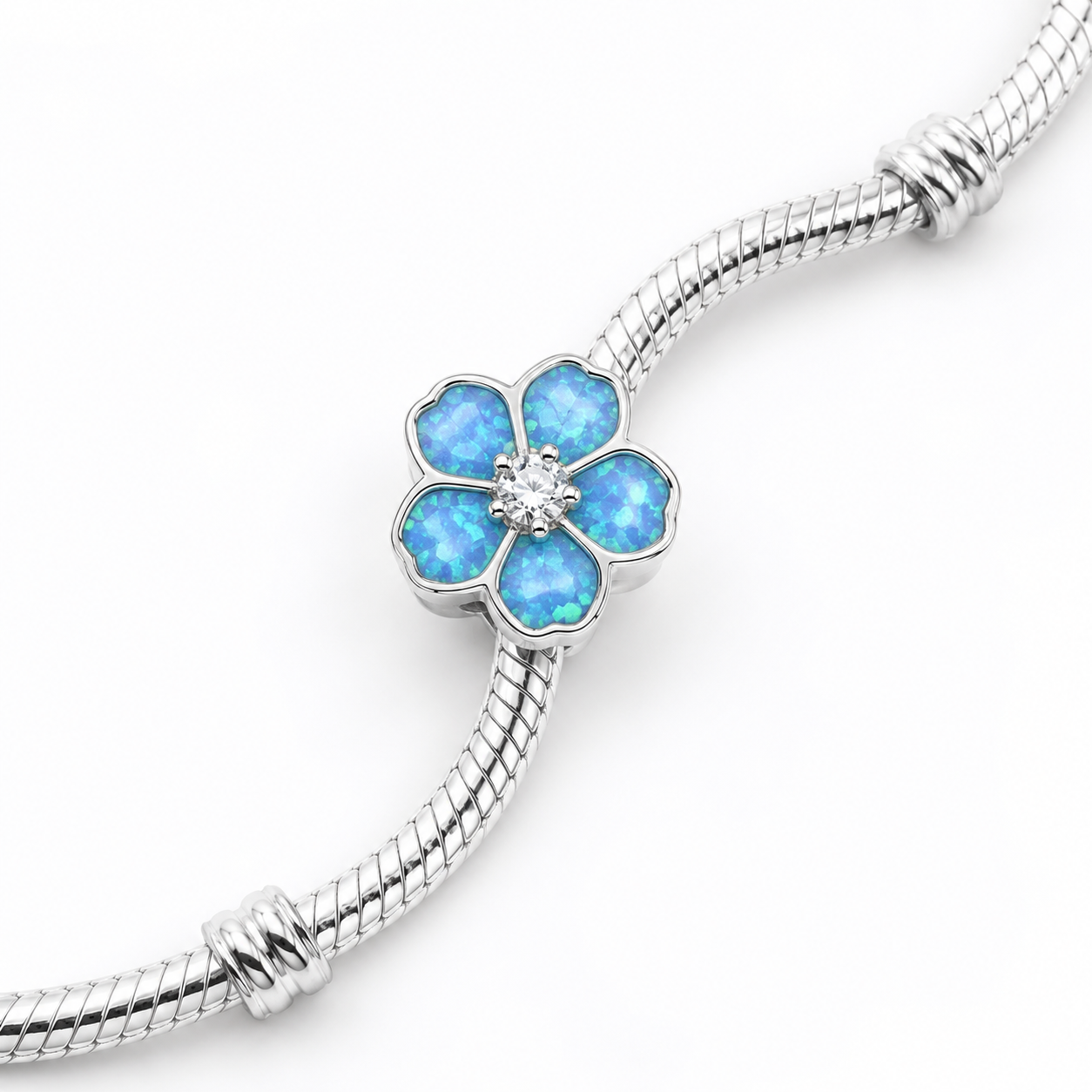 Forget-Me-Not Bead 925 Silver Memorial Charm – Ashes, Hair & Fur Memorial Keepsake | Charm Only – Bracelet Chain Not Included