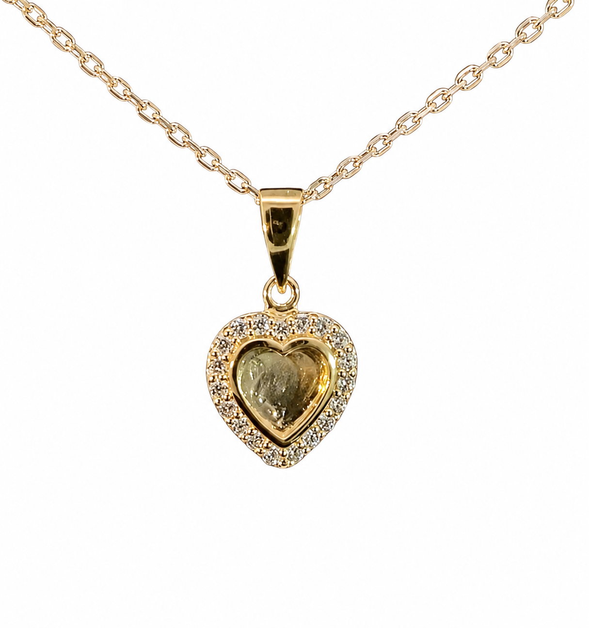 9ct Gold Heart Diamanté Memorial Pendant | Ashes, Hair & Fur Keepsake