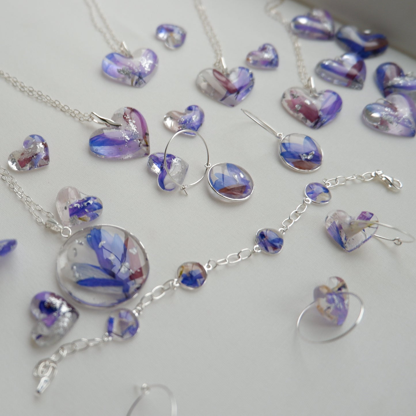 Bridal Flower Jewellery Set - Necklace Earrings Bracelet - Wedding Bouquet Keepsake UK
