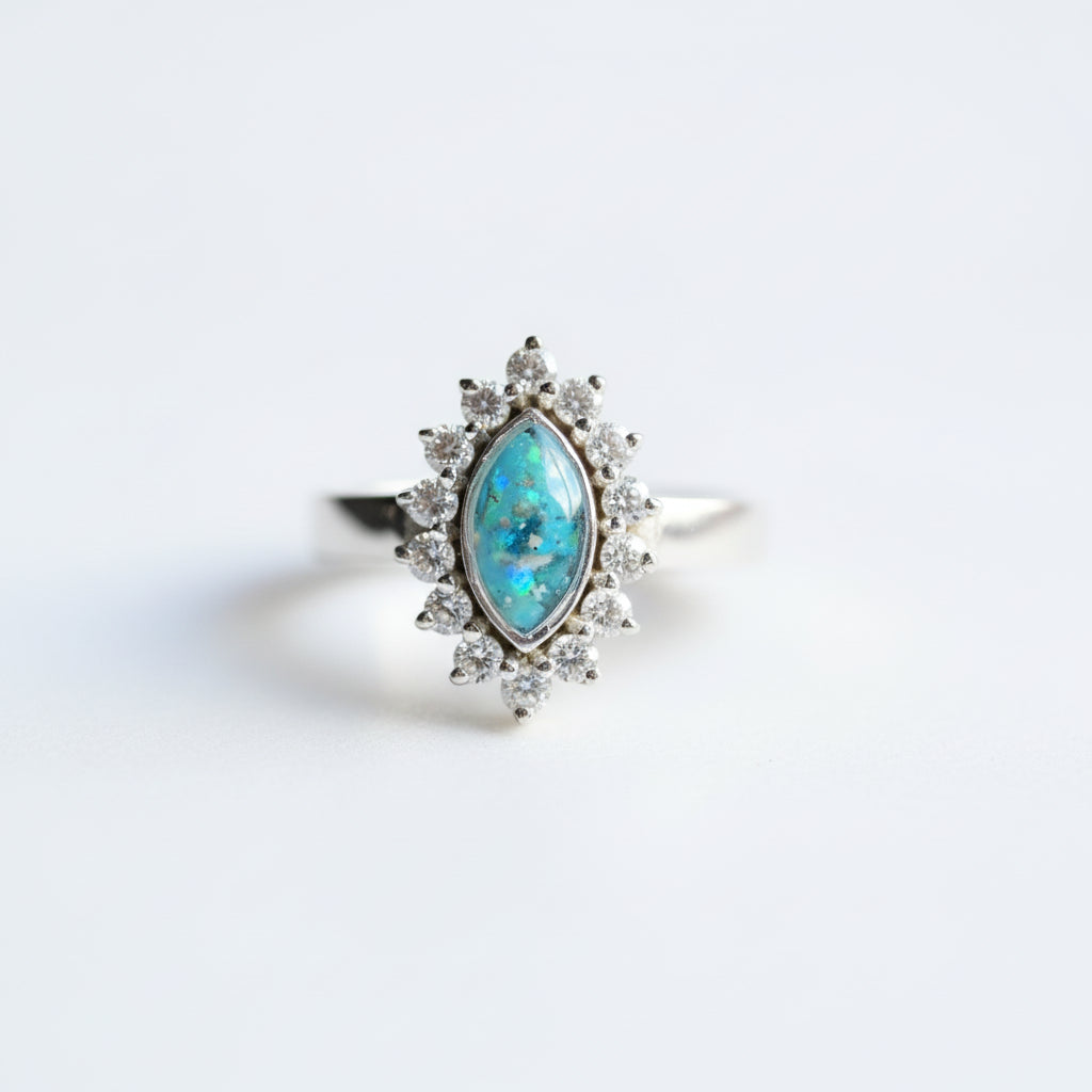 Sterling Silver Ring for Ashes Hair or Flowers - Marquise CZ Halo Opal UK