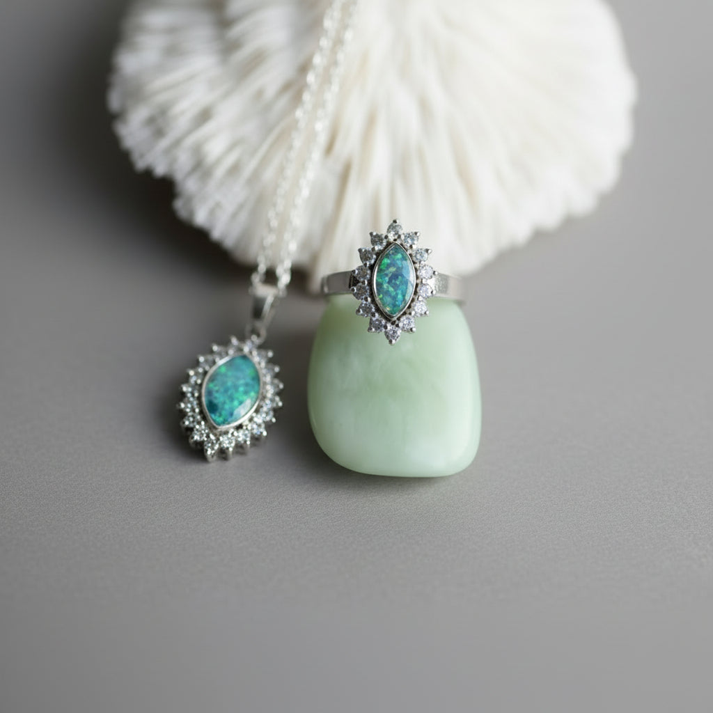 Sterling Silver Necklace for Ashes Hair or Flowers - Marquise CZ Halo Opal UK