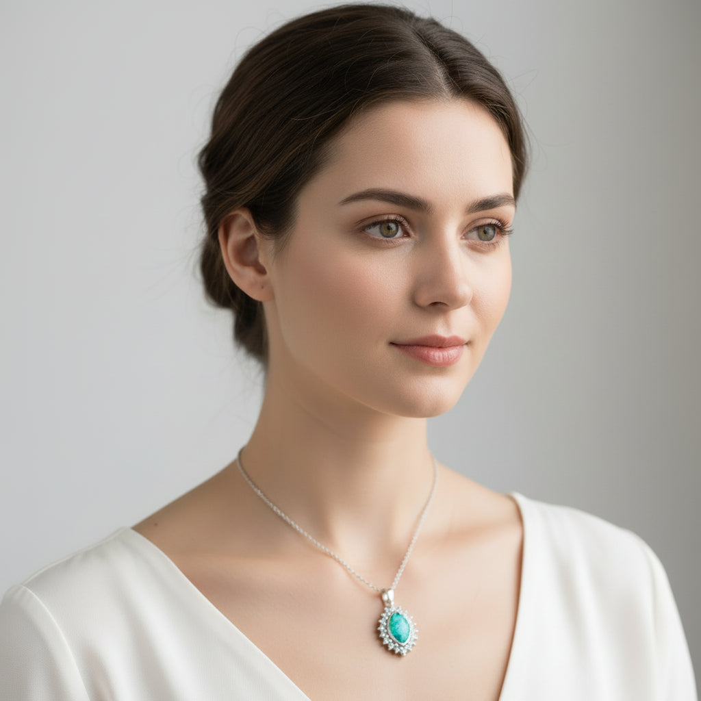 Sterling Silver Necklace for Ashes Hair or Flowers - Marquise CZ Halo Opal UK
