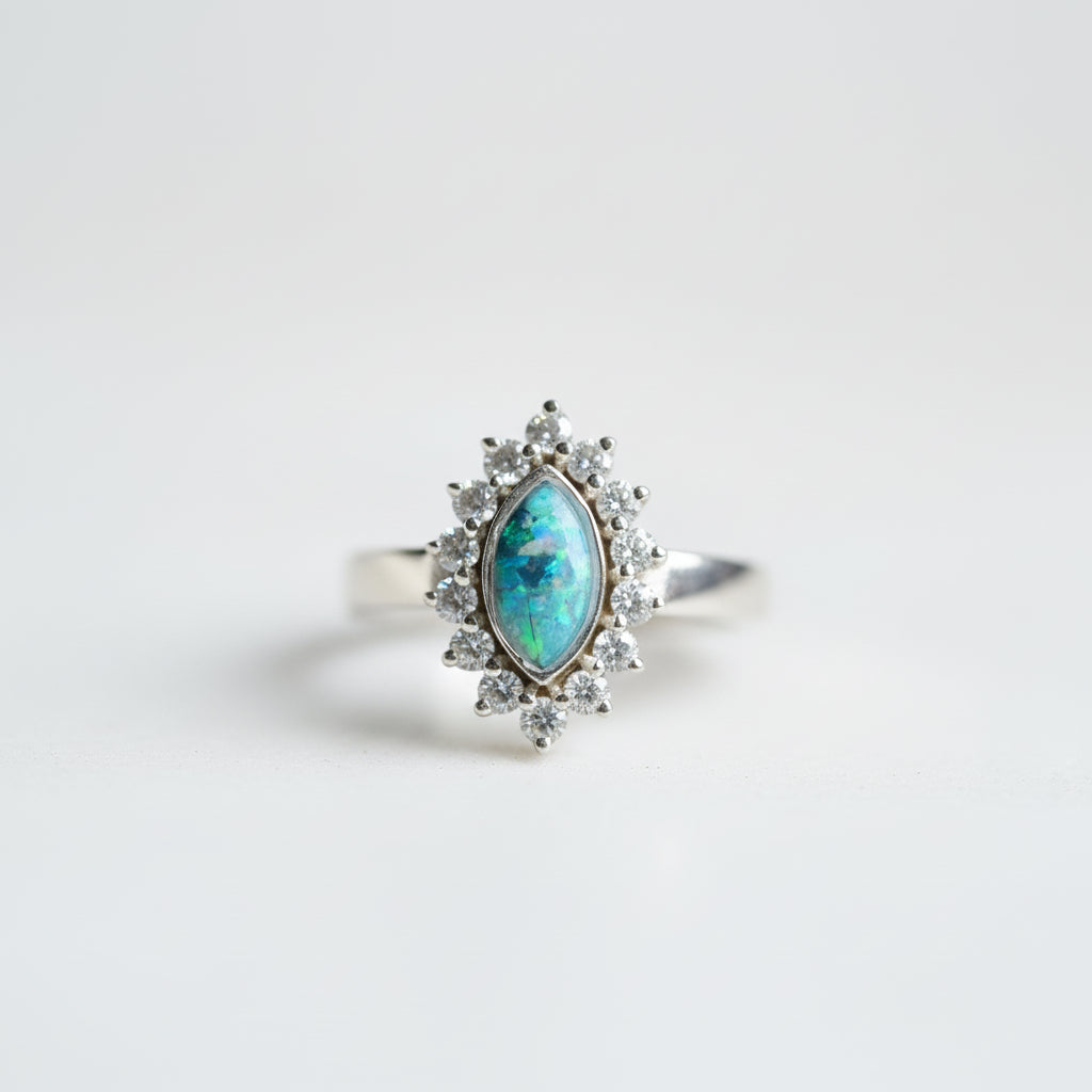 Sterling Silver Ring for Ashes Hair or Flowers - Marquise CZ Halo Opal UK