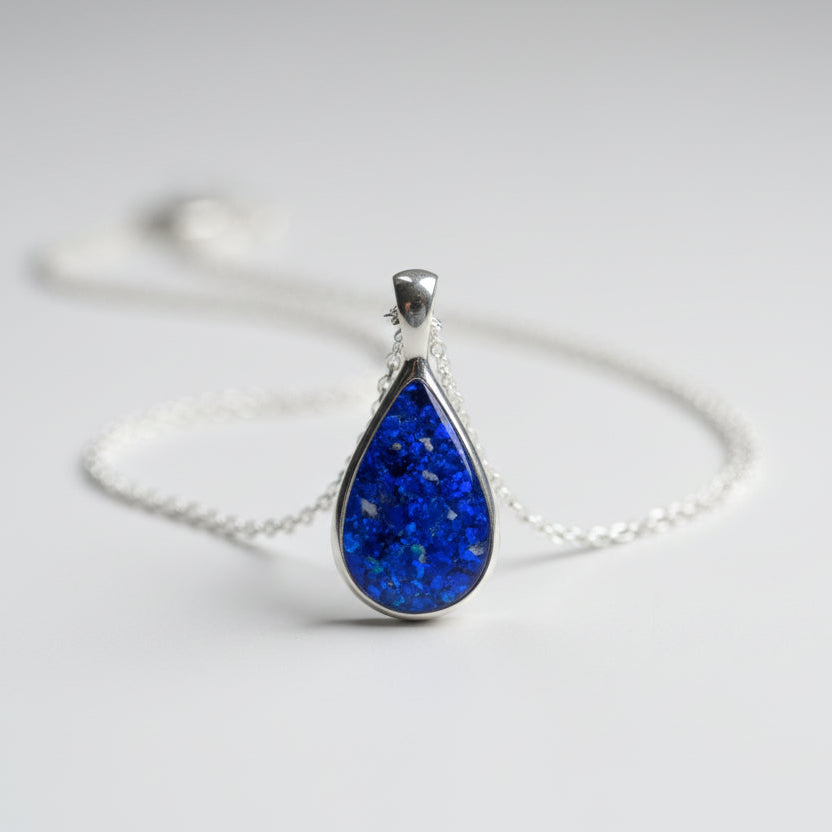 Memorial Teardrop Necklace for Ashes Hair or Flowers - Sterling Silver with Opal UK