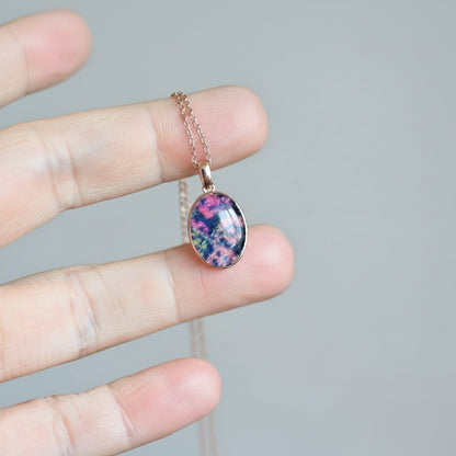 10x14mm Oval Memorial Pendant Necklace | Ashes Hair Fabric Opal | Sterling Silver Rose Gold Gold Plated