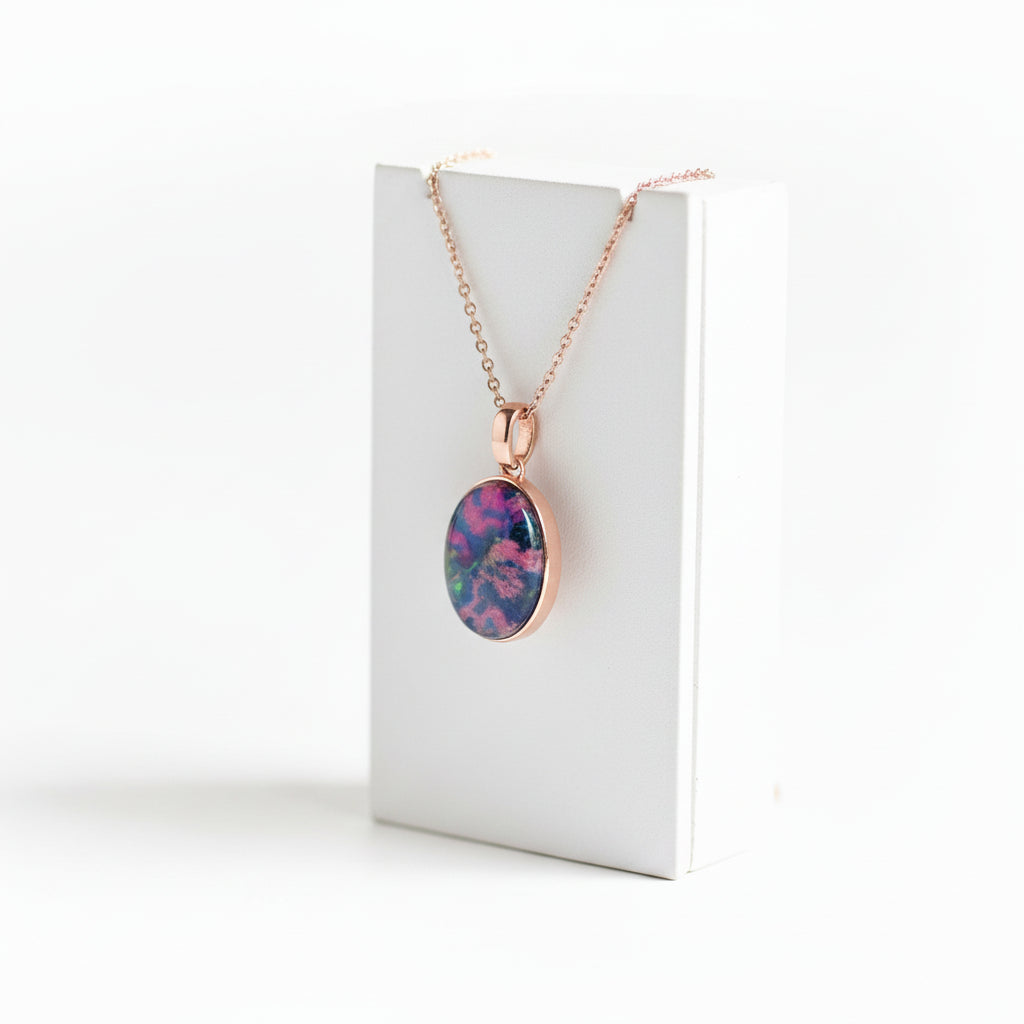 10x14mm Oval Memorial Pendant Necklace | Ashes Hair Fabric Opal | Sterling Silver Rose Gold Gold Plated