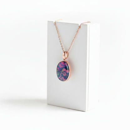 10x14mm Oval Memorial Pendant Necklace | Ashes Hair Fabric Opal | Sterling Silver Rose Gold Gold Plated
