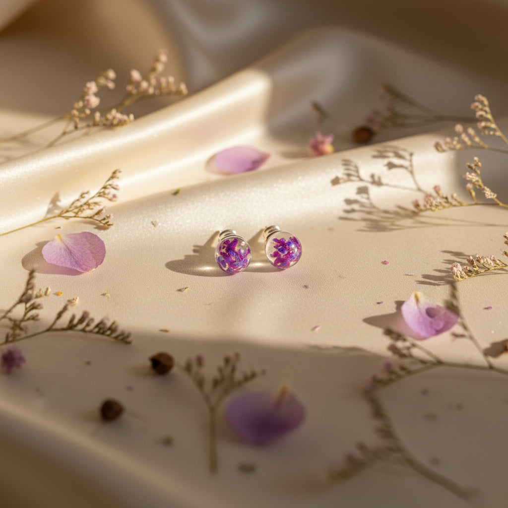 Memorial Stud Earrings for Ashes Hair or Flowers - 8mm Silver or Gold-Filled Opal UK