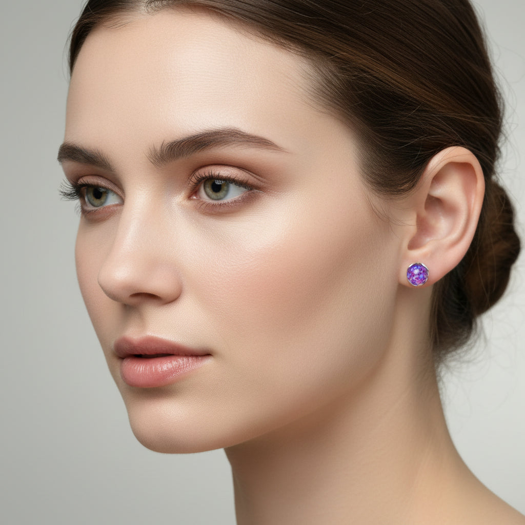 Memorial Stud Earrings for Ashes Hair or Flowers - 8mm Silver or Gold-Filled Opal UK