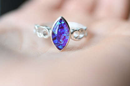 Celtic Marquise Memorial Ring — Custom Ashes, Hair, Fur & Opal Keepsake