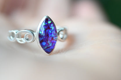 Celtic Marquise Memorial Ring — Custom Ashes, Hair, Fur & Opal Keepsake