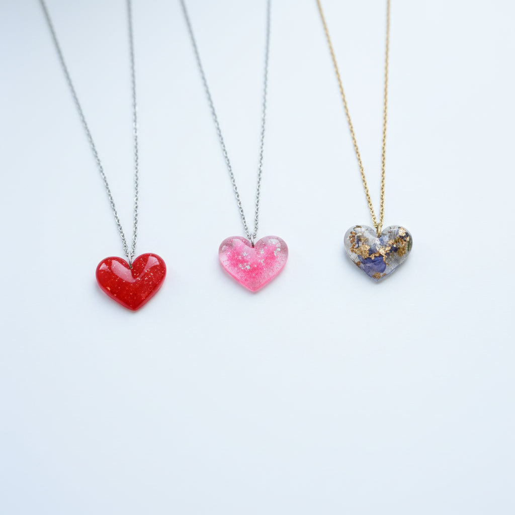 Mystery Handcrafted Resin Necklace Bundle - 3 Necklaces (Hearts)